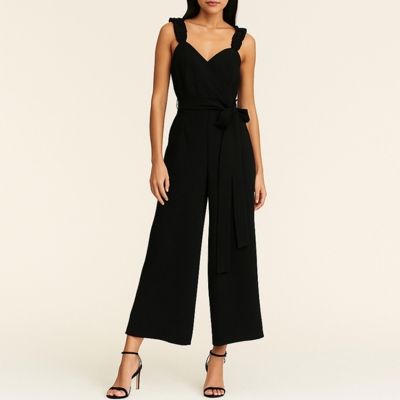Michael Kors Pants - Michael KORS black Faux Wrap Cropped Wide Leg One Piece Jump Suit Size XS